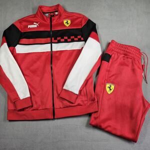 Puma Ferrari Race SDS Track Suit Men XL Red Motorsport Full Zip Set Pants Jacket